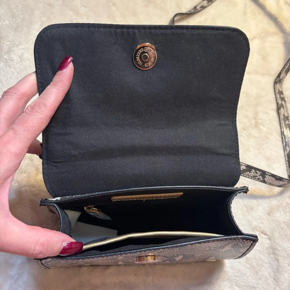 NWT Rachel Zoe Bag Pixie Black Gray Snakeskin Animal Print Crossbody Gold Hardwr